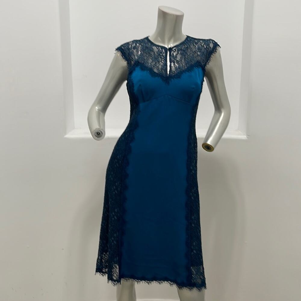 Nanette Lepore Empress Sheath Dress Lace Accent in Aegean Color  Size 4 NWT